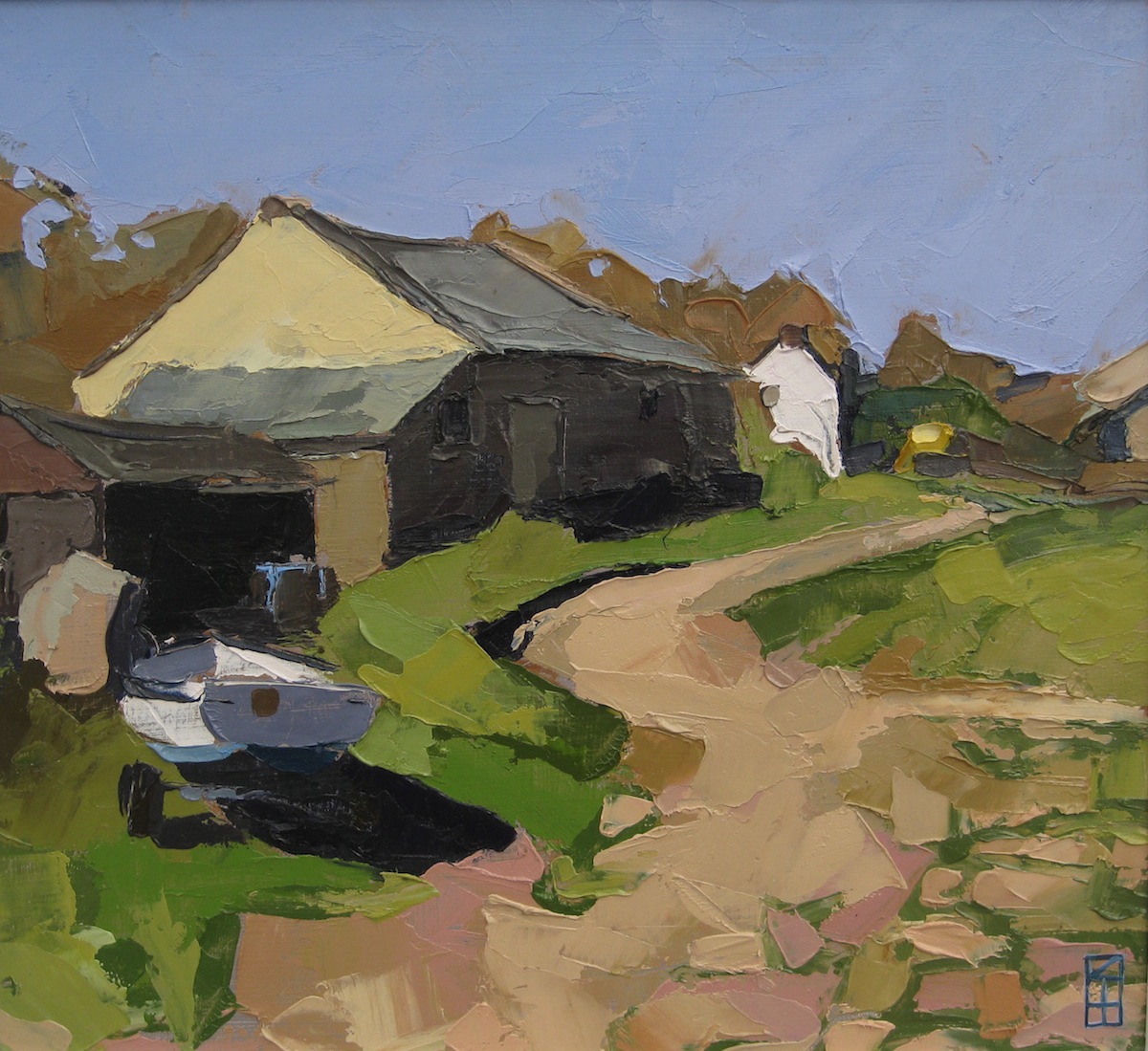 Fishermen’s sheds, Penberth. Oil on panel. 37cmx34cm. 2012. Sold, 2012/10/02