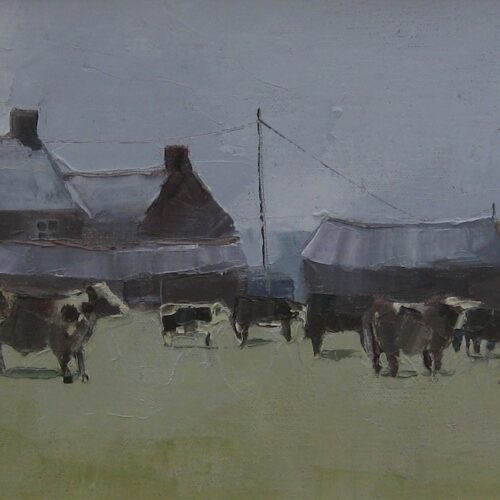 Cattle in mist, Porthmeor. Oil on panel. 47cmx30cm. 2012. Sold, 2012/11/24