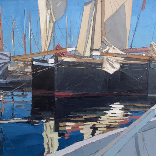Summer evening, Luggers in Falmouth. Oil on canvas. 106x76cm. Sold