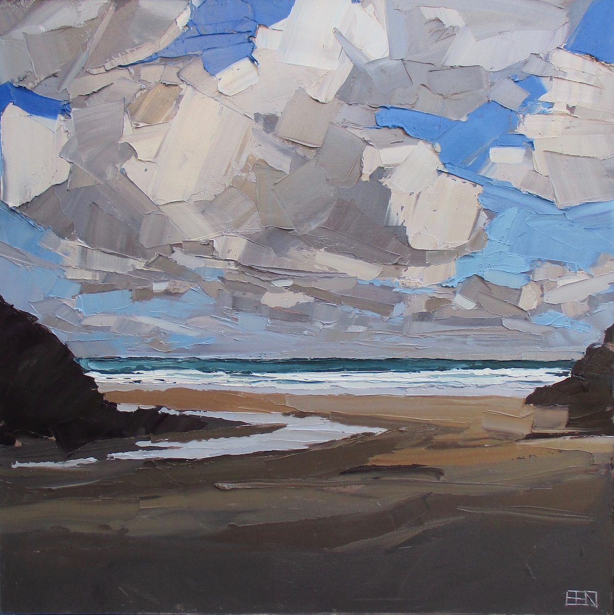 Low tide, Chapel porth. Oil on canvas. 97cm sq. Sold