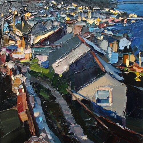 Mousehole lights. Oil on canvas. 35x42cm. Sold