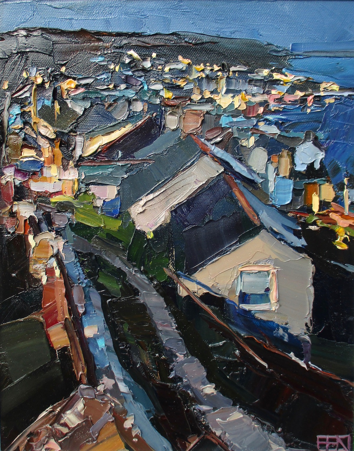 Mousehole lights. Oil on canvas. 35x42cm. Sold