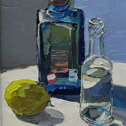 Whisky, water, lemon. Oil on canvas. 29x35cm. Sold