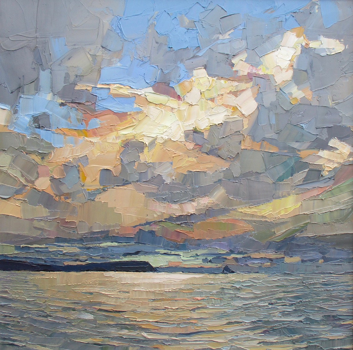 Winter sky over Gull rock. Oil on canvas. 63cm sq. Sold