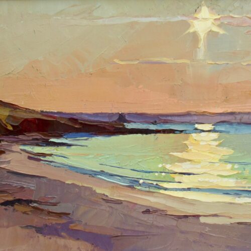 Midsummer sunrise, Towan. Oil on canvas. 41x35cm. Sold