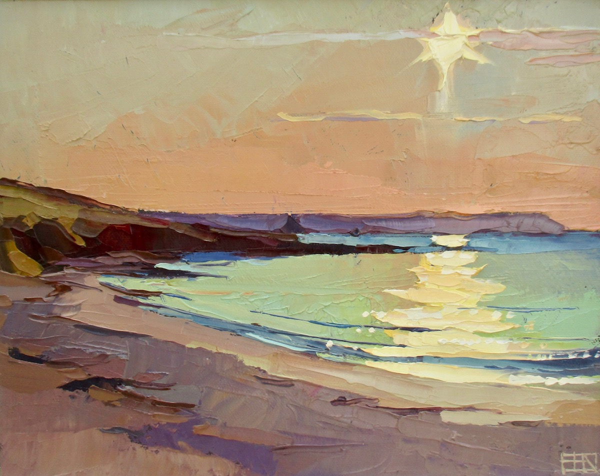 Midsummer sunrise, Towan. Oil on canvas. 41x35cm. Sold